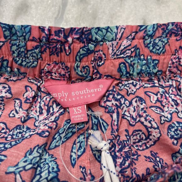 Simply Southern Seahorses & Coral Ruffles Elastic Waist Shorts SZ XS NWT Beach - Picture 3 of 8